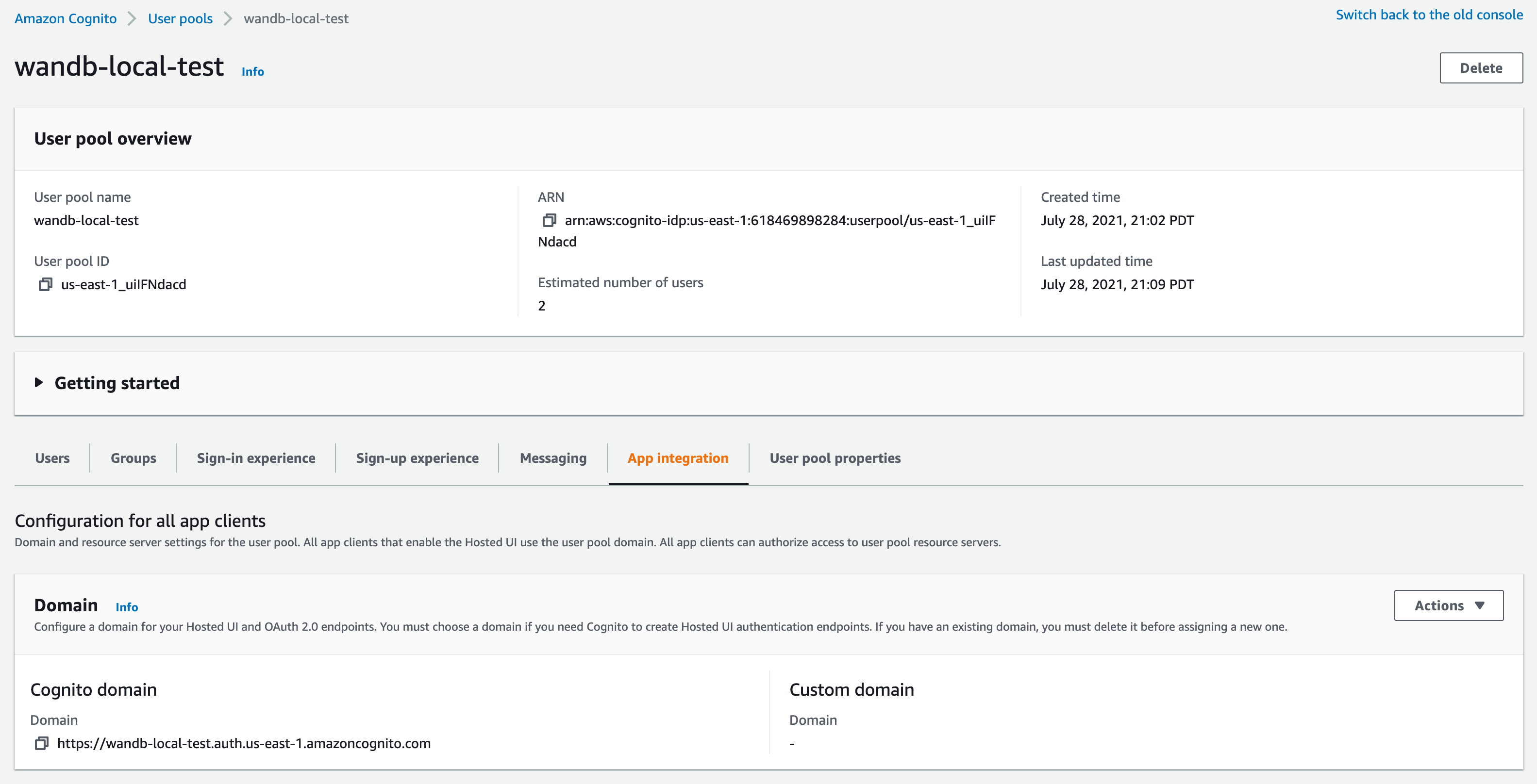 AWS Cognito의 발급자 URL 스크린샷